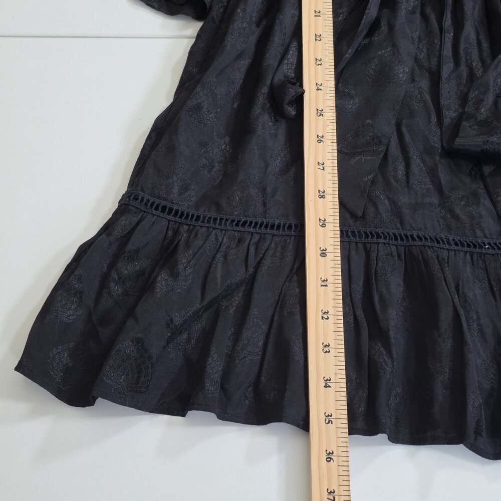 Maeve Christine Dress Women 8 Black Floral Satin Belted Eyelet Lined Whimsigoth - Picture 9 of 16